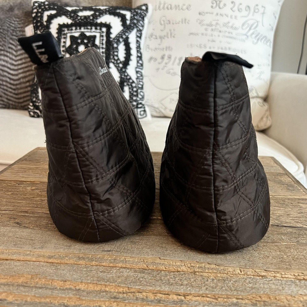 L.L. Bean Slippers Mens Size 9.5 Brown Quilted Nylon Bootie House Shoes Cozy - Picture 6 of 8